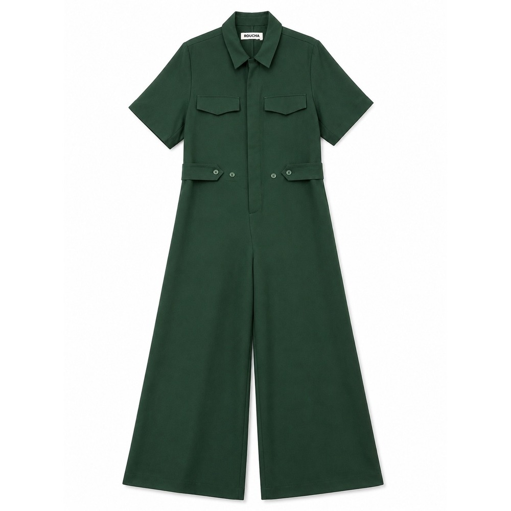 ROUCHA Jopa Jumpsuit Size B Medium Dark Forest Green Crepe Wide Leg Utility